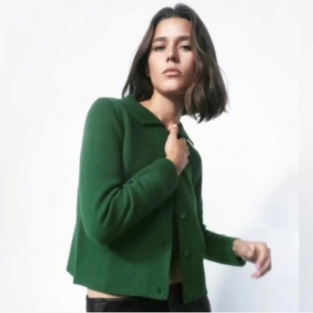 Zara Kelly Green Wool Cardigan Collar Cardigan  Small